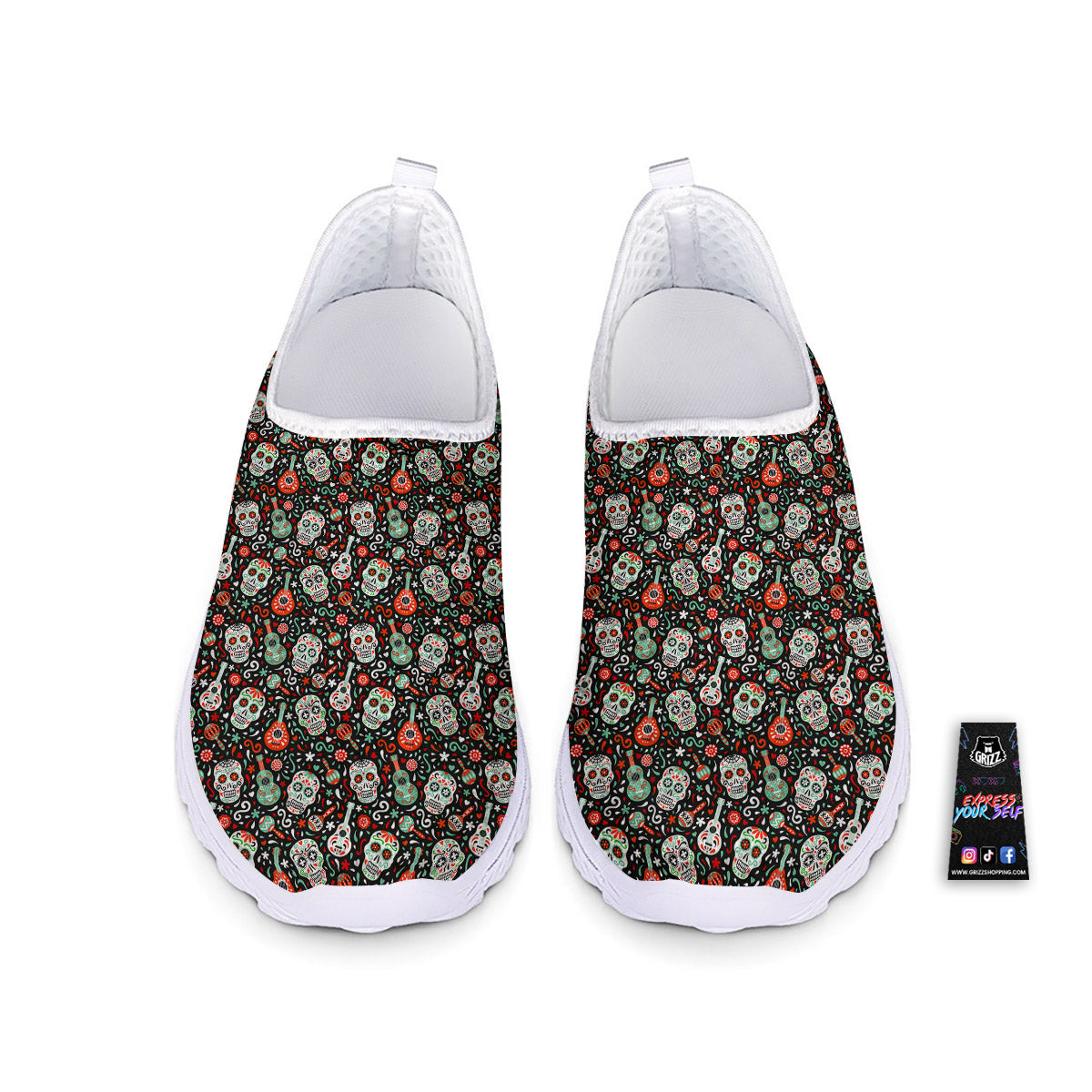 Day Of The Dead Calaveras Print Pattern Nurse Shoes-grizzshop