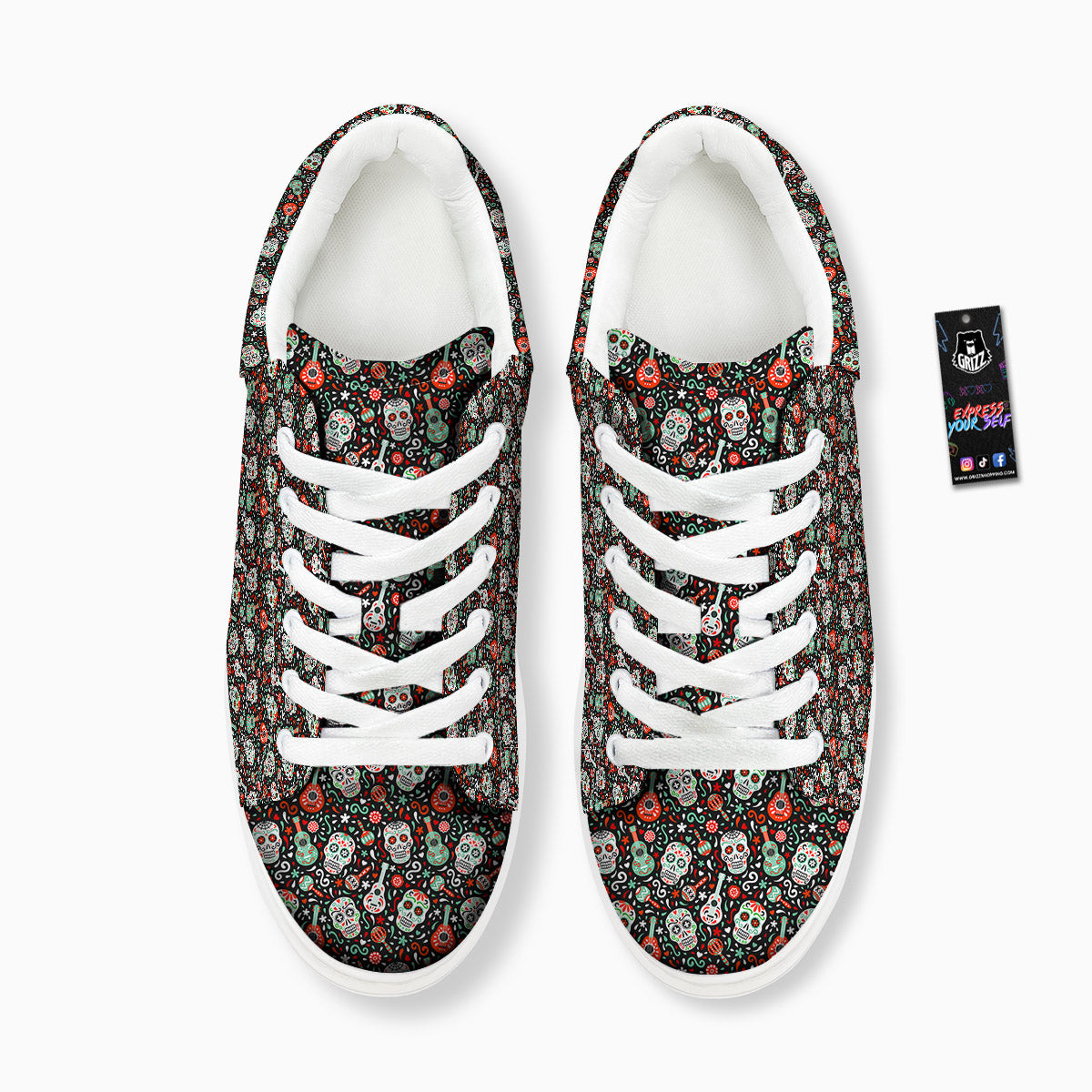 Day Of The Dead Calaveras Print Pattern Platform Shoes-grizzshop