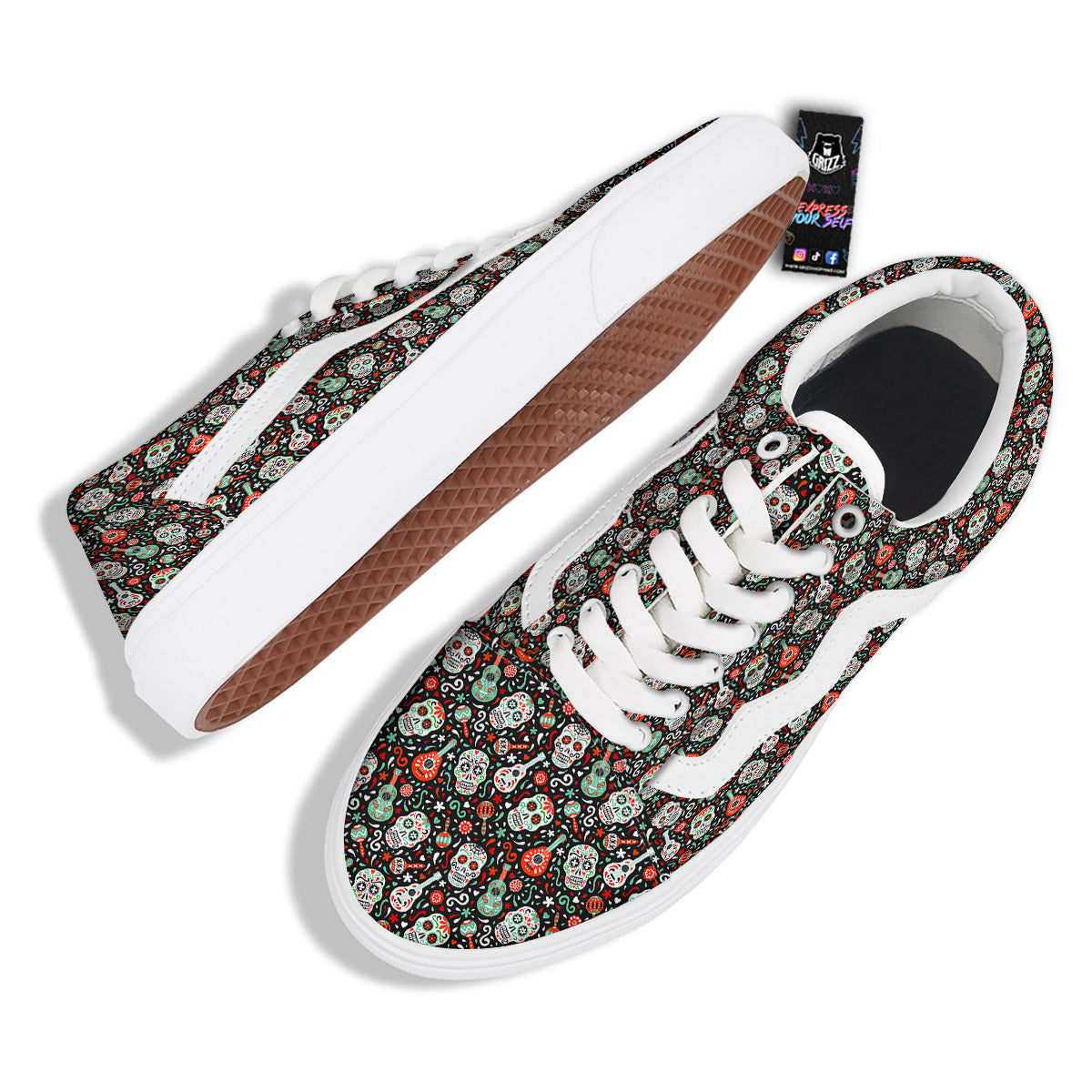Day Of The Dead Calaveras Print Pattern Skate Shoes-grizzshop