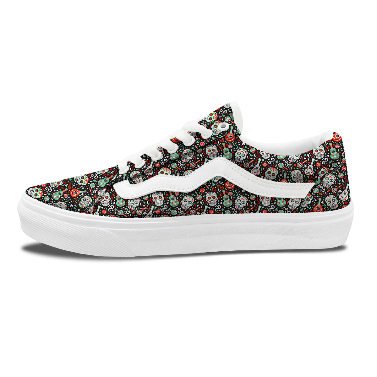 Day Of The Dead Calaveras Print Pattern Skate Shoes-grizzshop