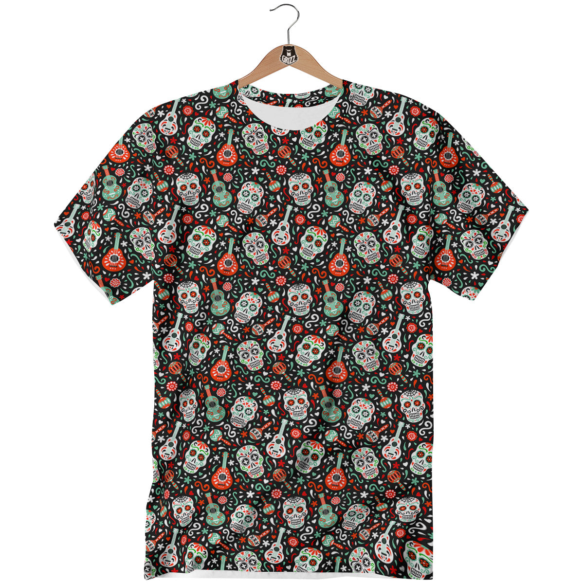 Day Of The Dead Calaveras Print Pattern T-Shirt-grizzshop