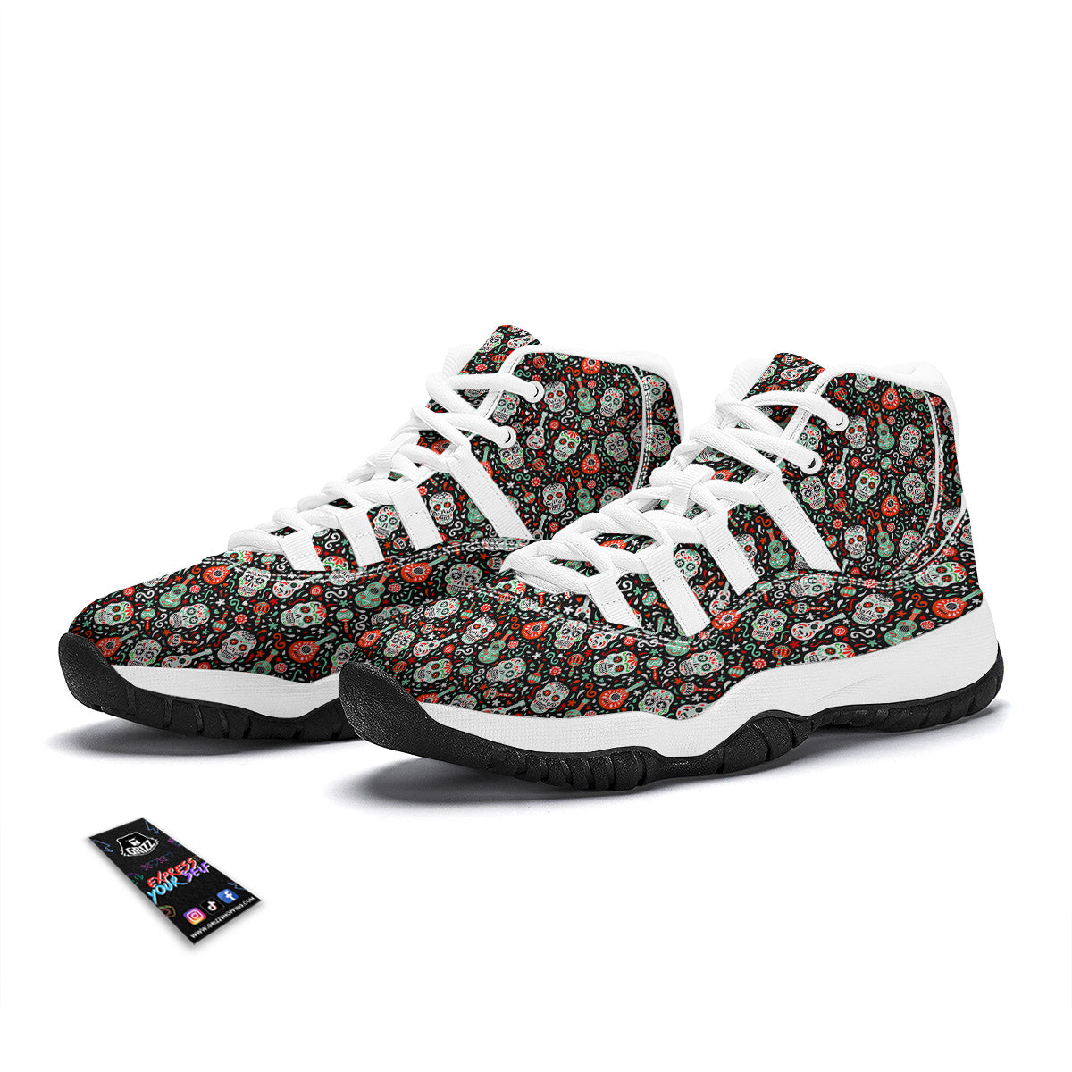Day Of The Dead Calaveras Print Pattern White Bball Shoes-grizzshop