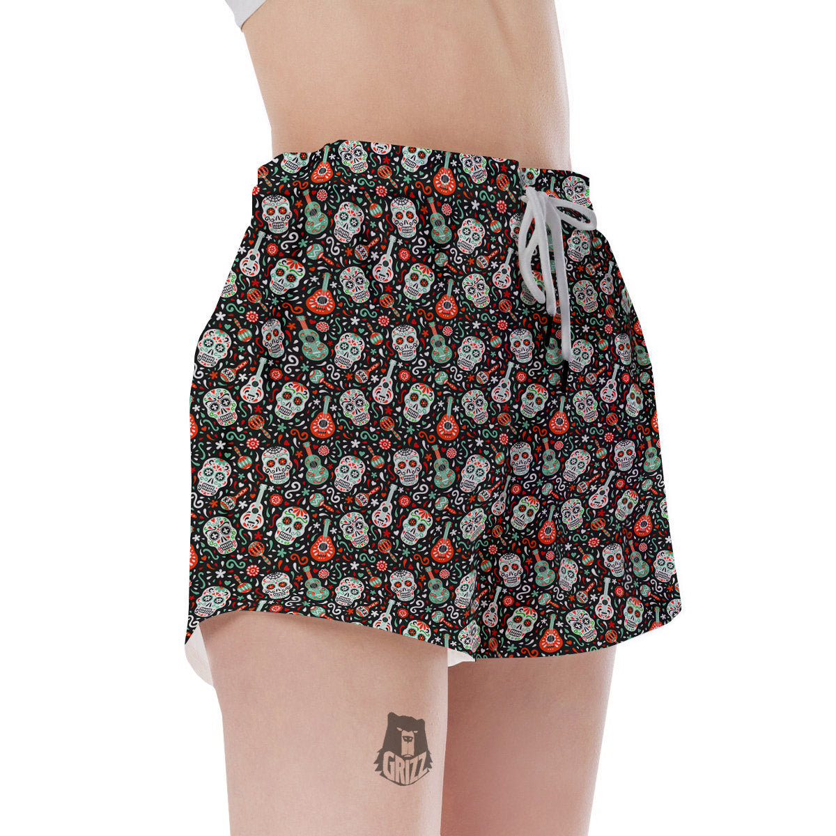 Day Of The Dead Calaveras Print Pattern Women's Shorts-grizzshop
