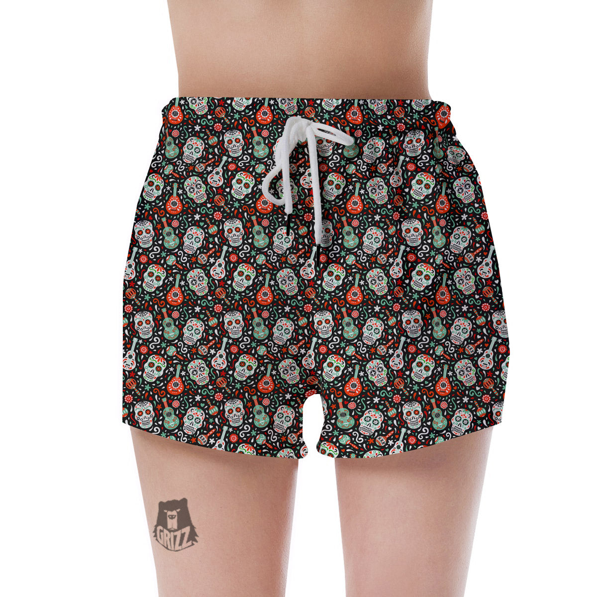 Day Of The Dead Calaveras Print Pattern Women's Shorts-grizzshop