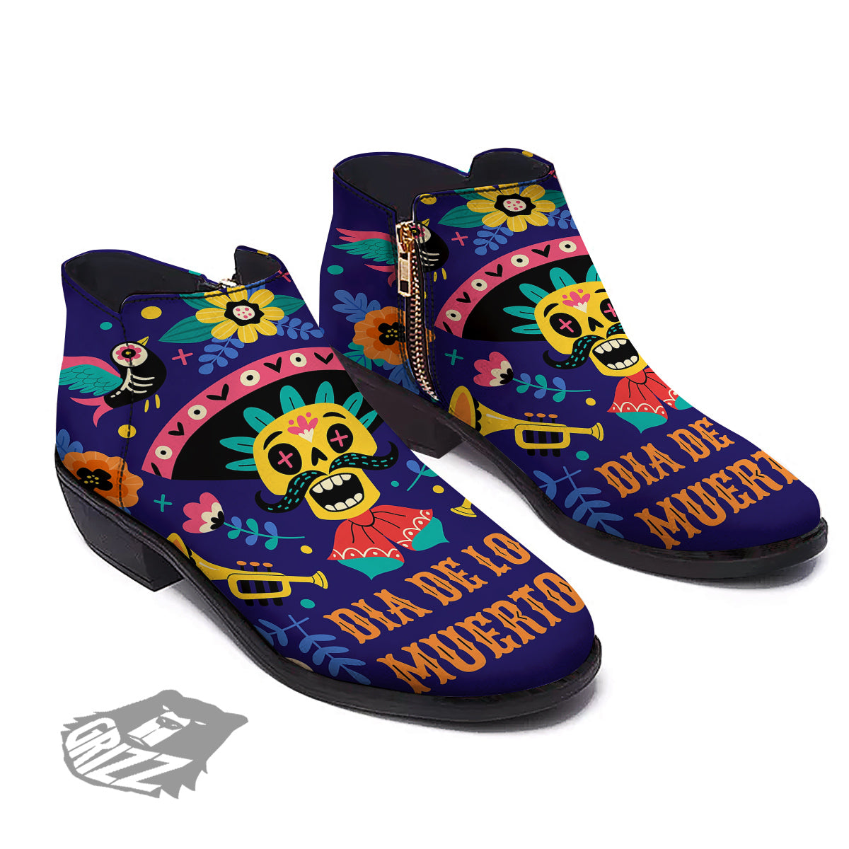 Day Of The Dead Cinco de Mayo Print Ankle Boots-grizzshop