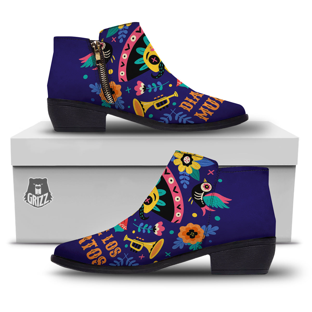 Day Of The Dead Cinco de Mayo Print Ankle Boots-grizzshop