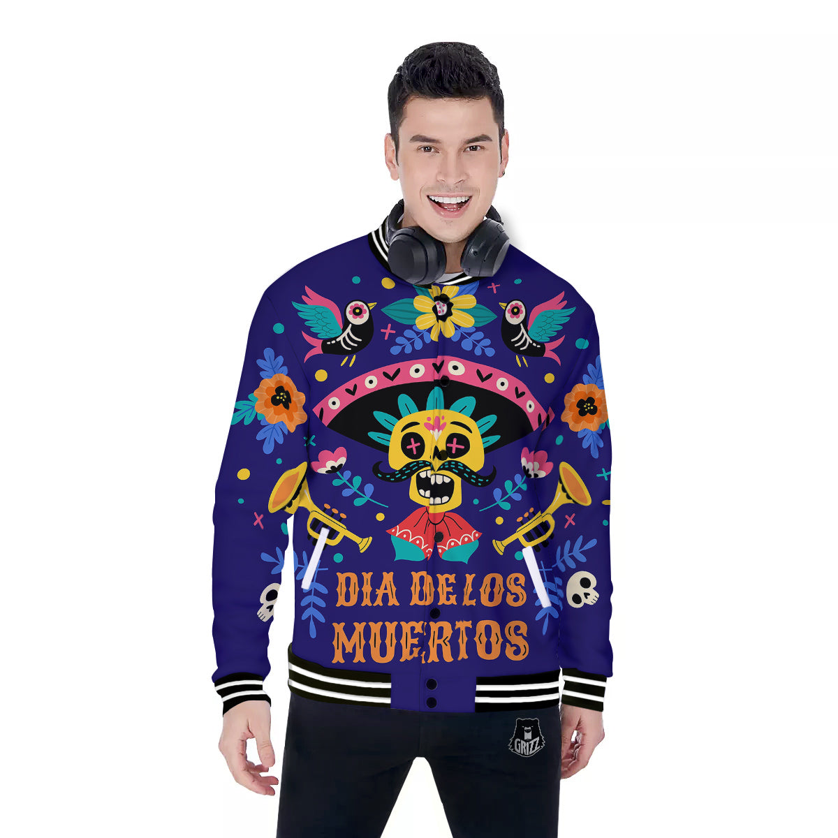 Day Of The Dead Cinco de Mayo Print Baseball Jacket-grizzshop