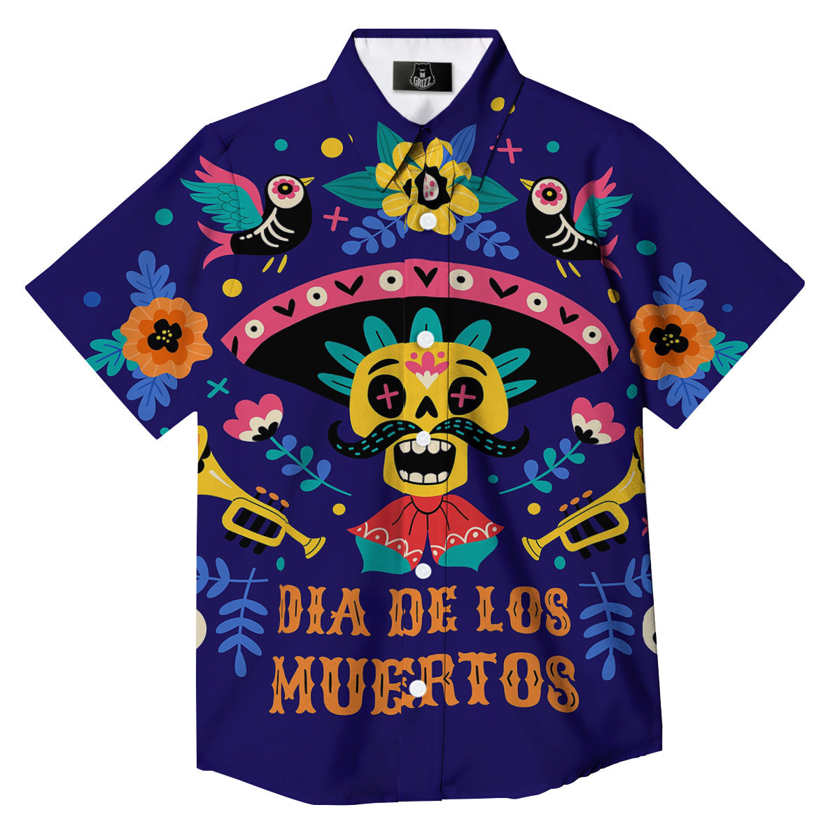 Day Of The Dead Cinco de Mayo Print Button Up Shirt-grizzshop