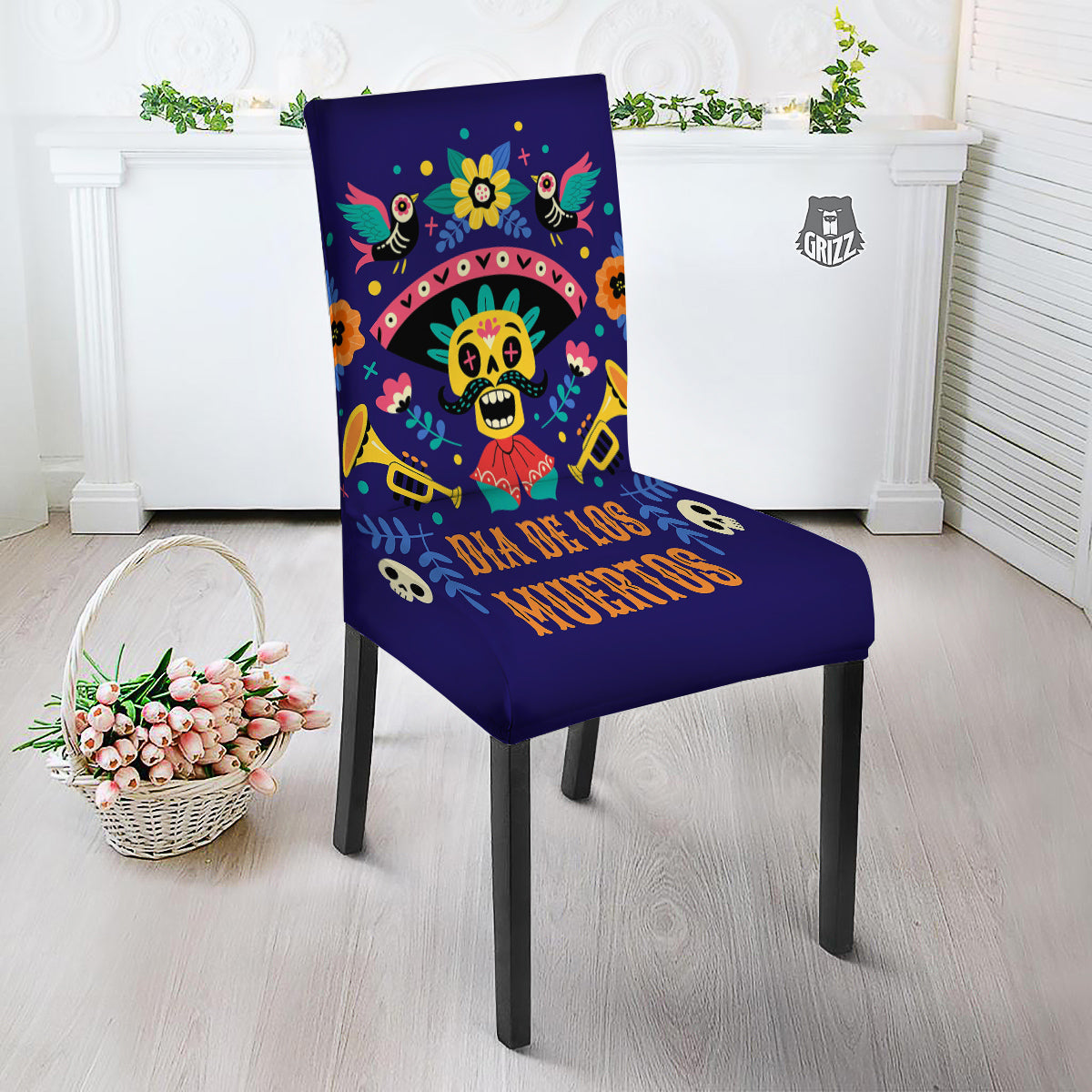 Day Of The Dead Cinco de Mayo Print Dining Chair Slipcover-grizzshop