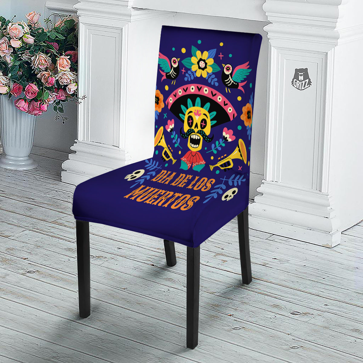 Day Of The Dead Cinco de Mayo Print Dining Chair Slipcover-grizzshop