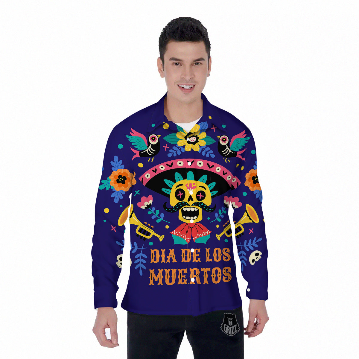 Day Of The Dead Cinco de Mayo Print Men's Long Sleeve Shirts-grizzshop