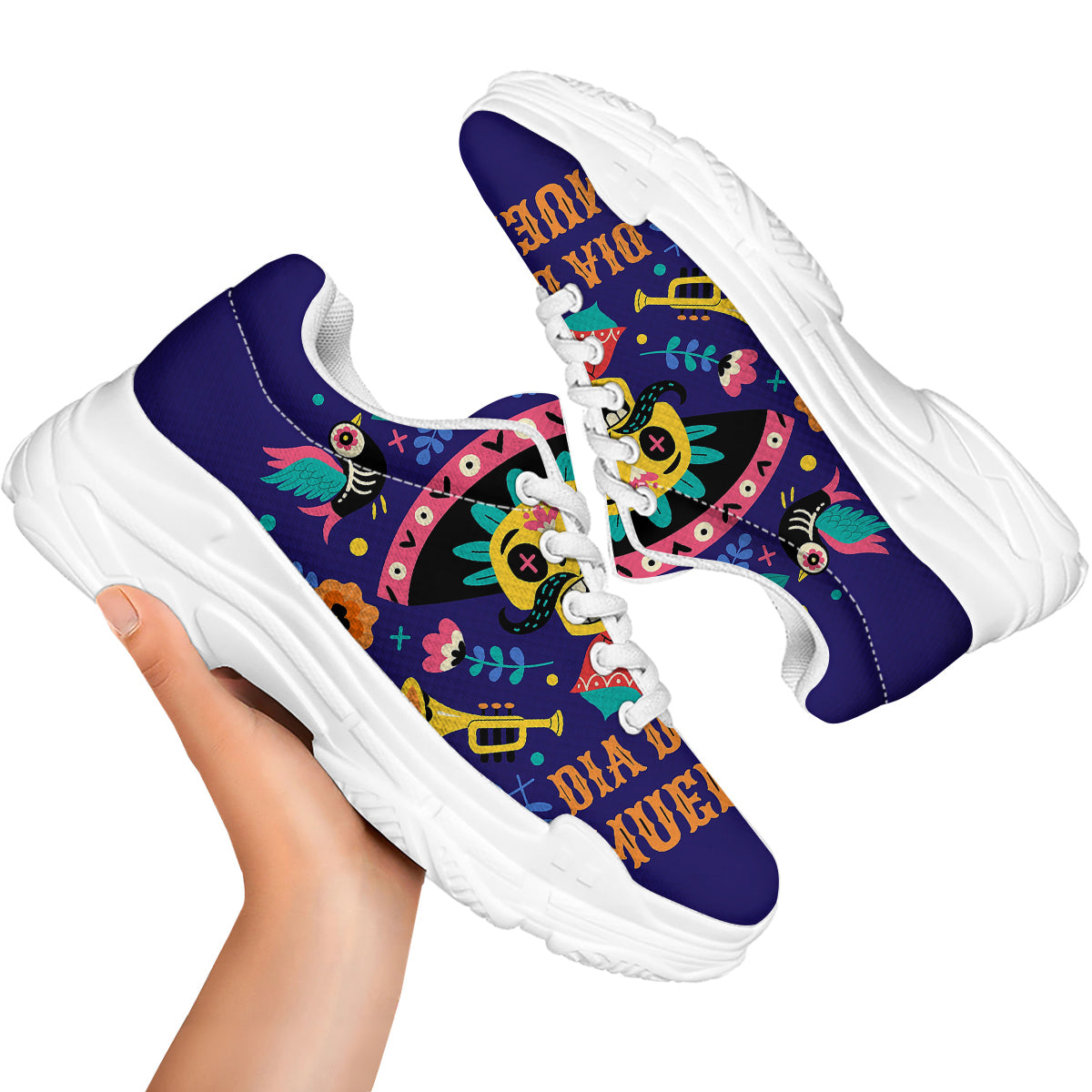 Day Of The Dead Cinco de Mayo Print White Chunky Shoes-grizzshop