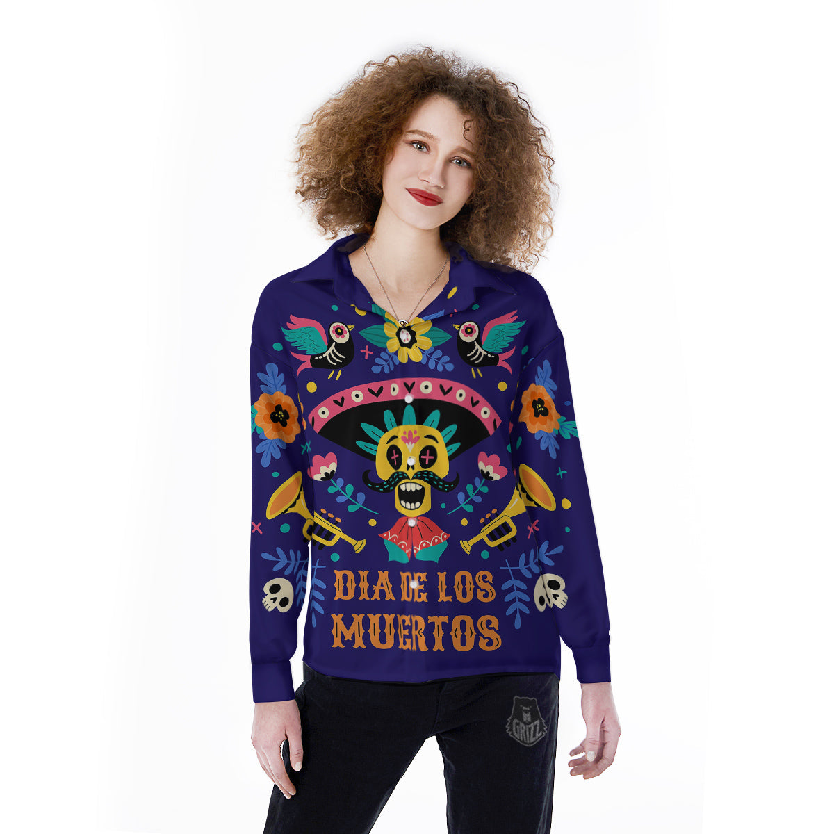 Day Of The Dead Cinco de Mayo Print Women's Long Sleeve Shirts-grizzshop