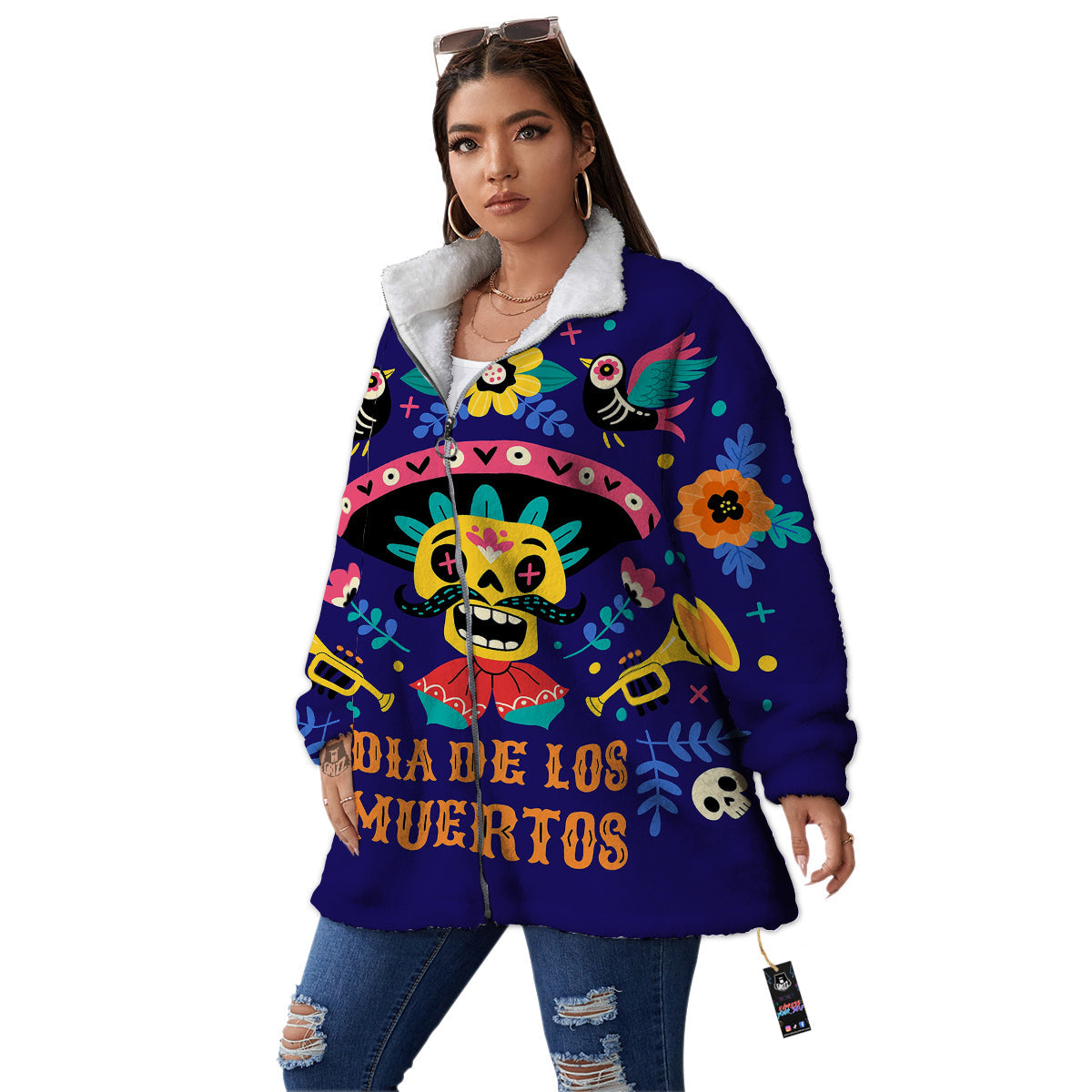 Day Of The Dead Cinco de Mayo Print Women's Sherpa Jacket-grizzshop