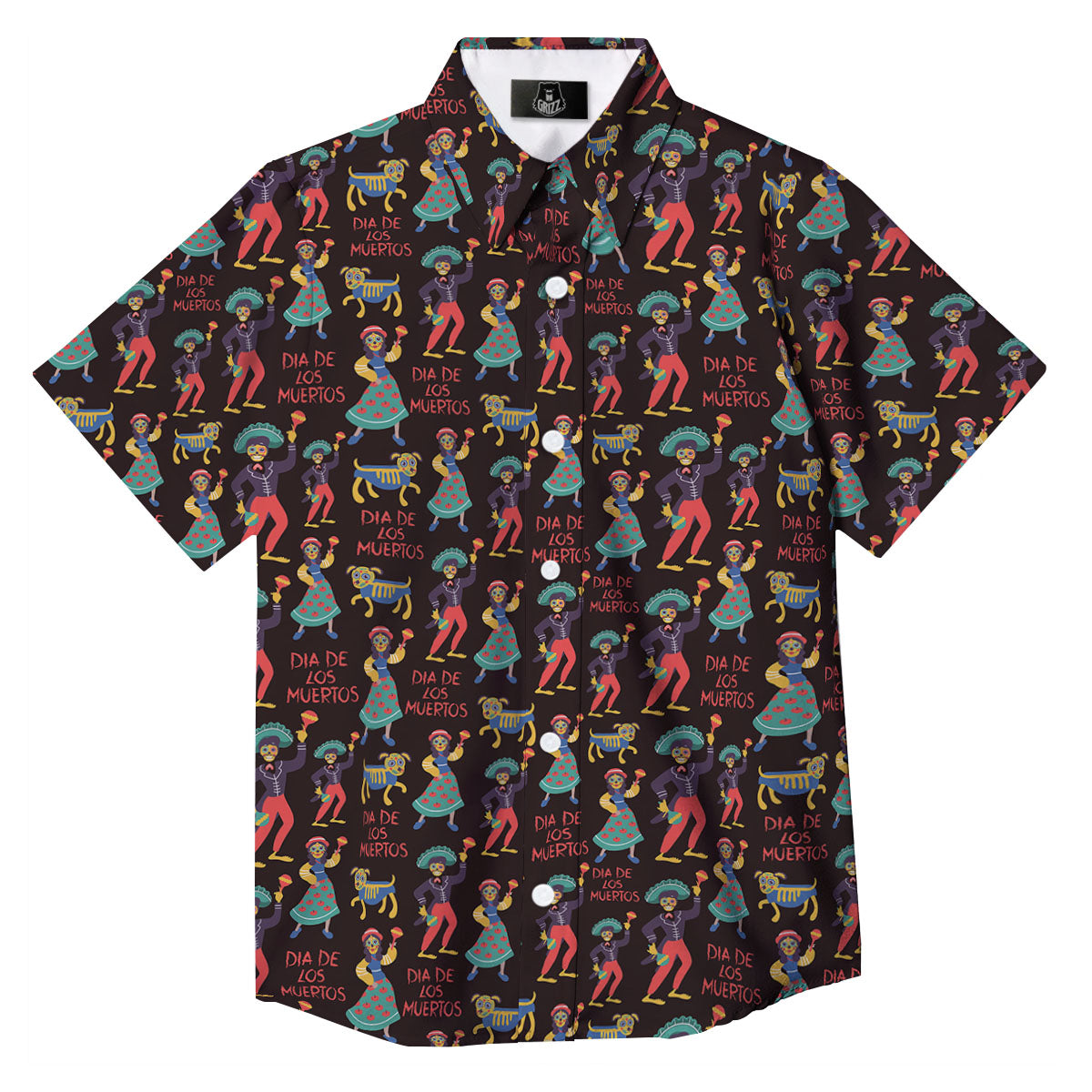 Day Of The Dead Dia De Los Muertos Print Pattern Button Up Shirt-grizzshop