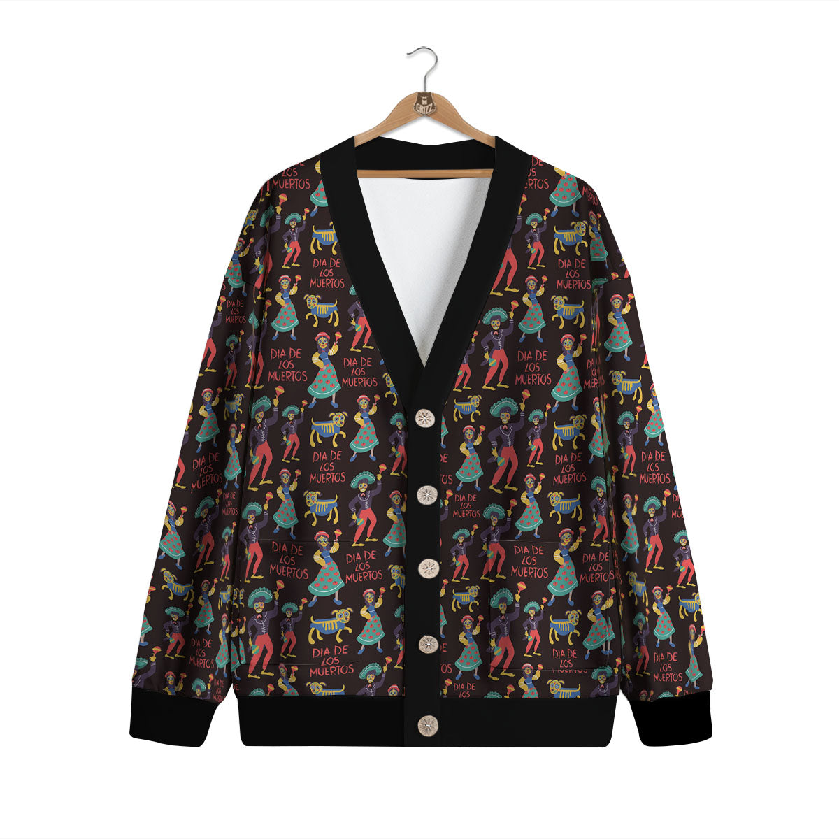 Day Of The Dead Dia De Los Muertos Print Pattern Cardigan-grizzshop