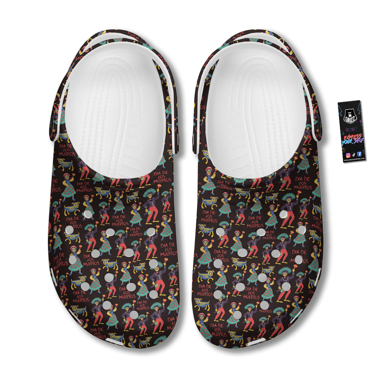 Day Of The Dead Dia De Los Muertos Print Pattern Clog-grizzshop