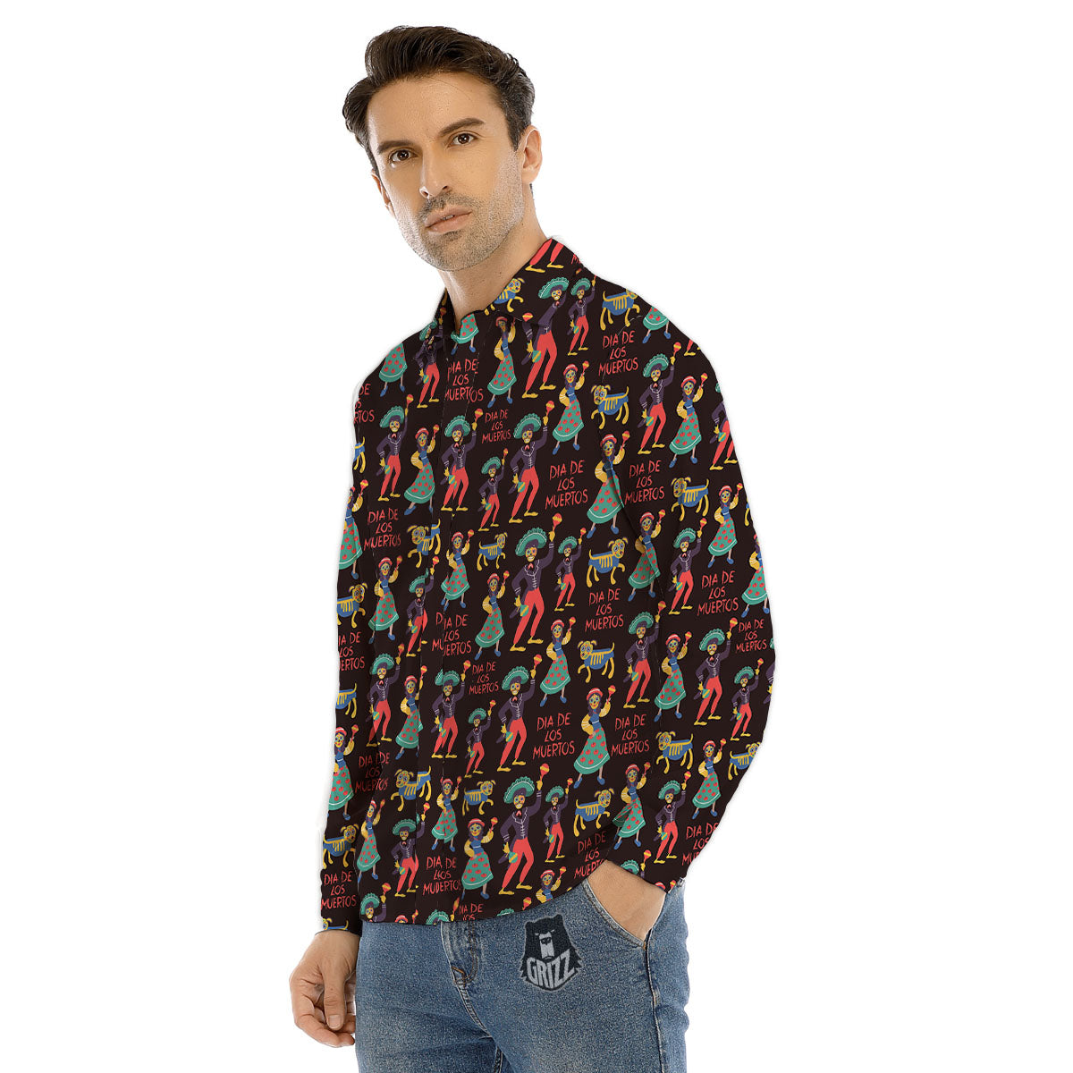 Day Of The Dead Dia De Los Muertos Print Pattern Men's Dress Shirts-grizzshop