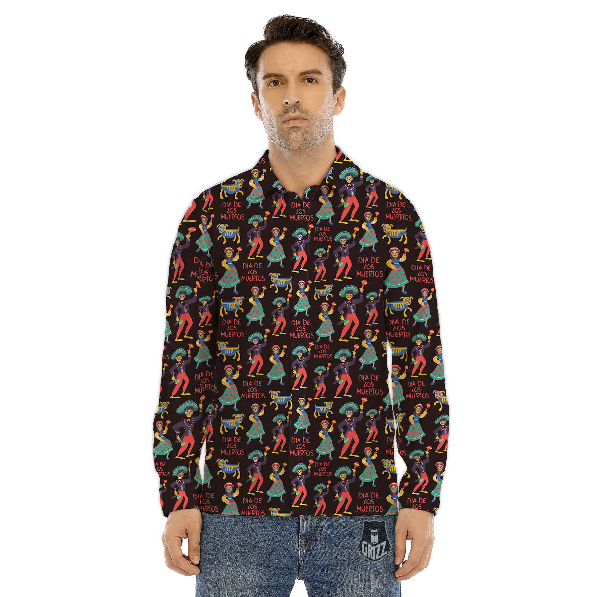 Day Of The Dead Dia De Los Muertos Print Pattern Men's Dress Shirts-grizzshop