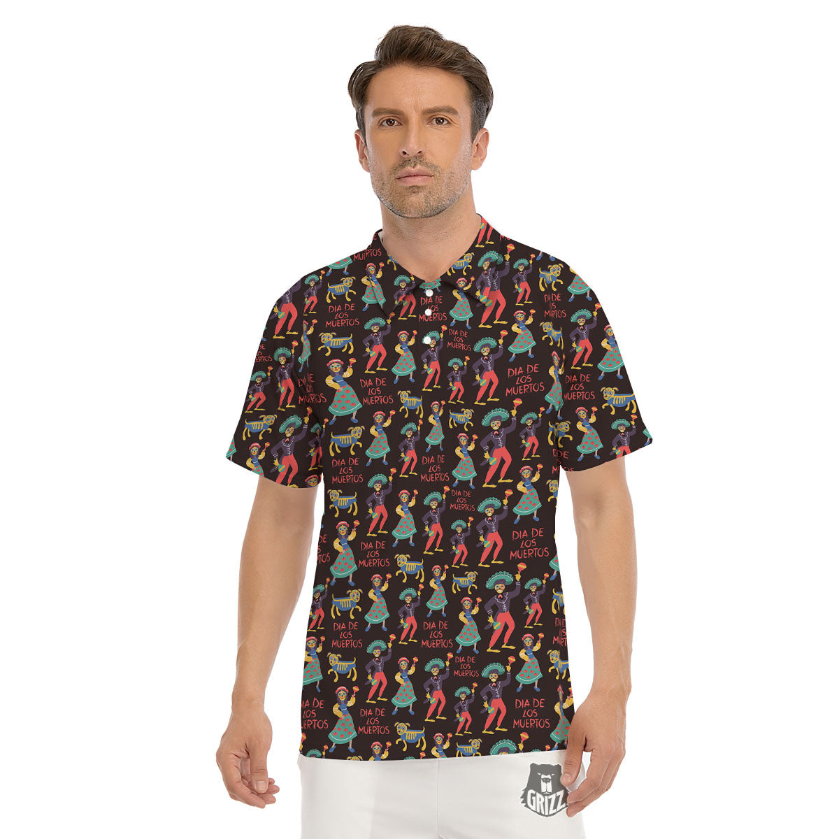 Day Of The Dead Dia De Los Muertos Print Pattern Men's Golf Shirts-grizzshop