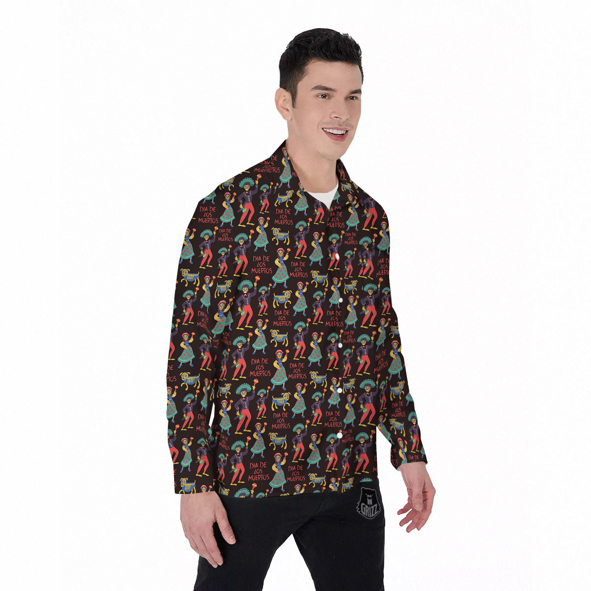 Day Of The Dead Dia De Los Muertos Print Pattern Men's Long Sleeve Shirts-grizzshop