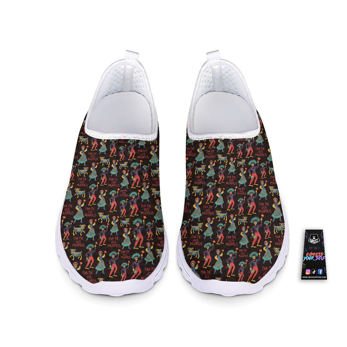 Day Of The Dead Dia De Los Muertos Print Pattern Nurse Shoes-grizzshop