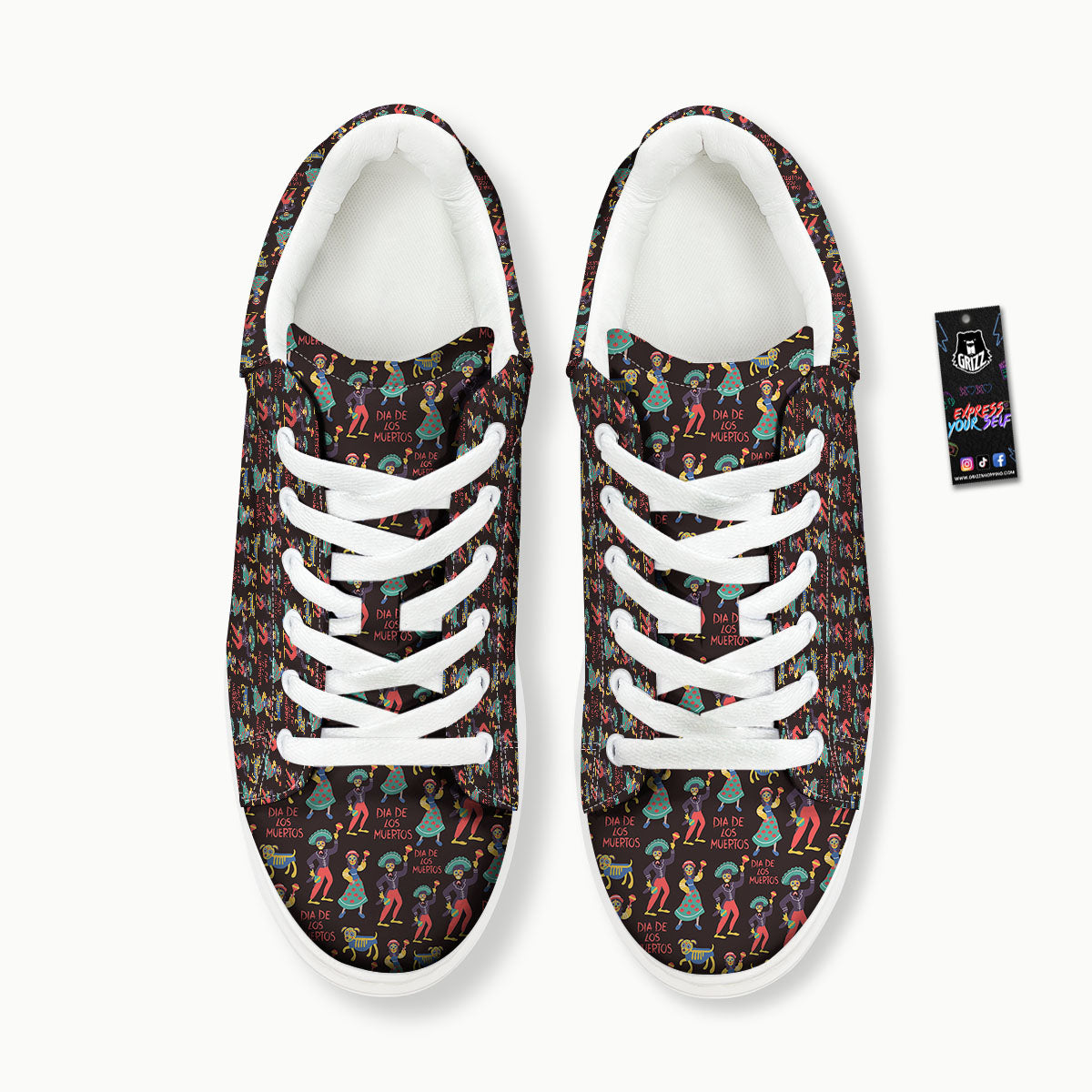 Day Of The Dead Dia De Los Muertos Print Pattern Platform Shoes-grizzshop