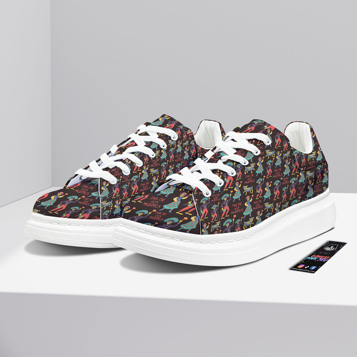 Day Of The Dead Dia De Los Muertos Print Pattern Platform Shoes-grizzshop