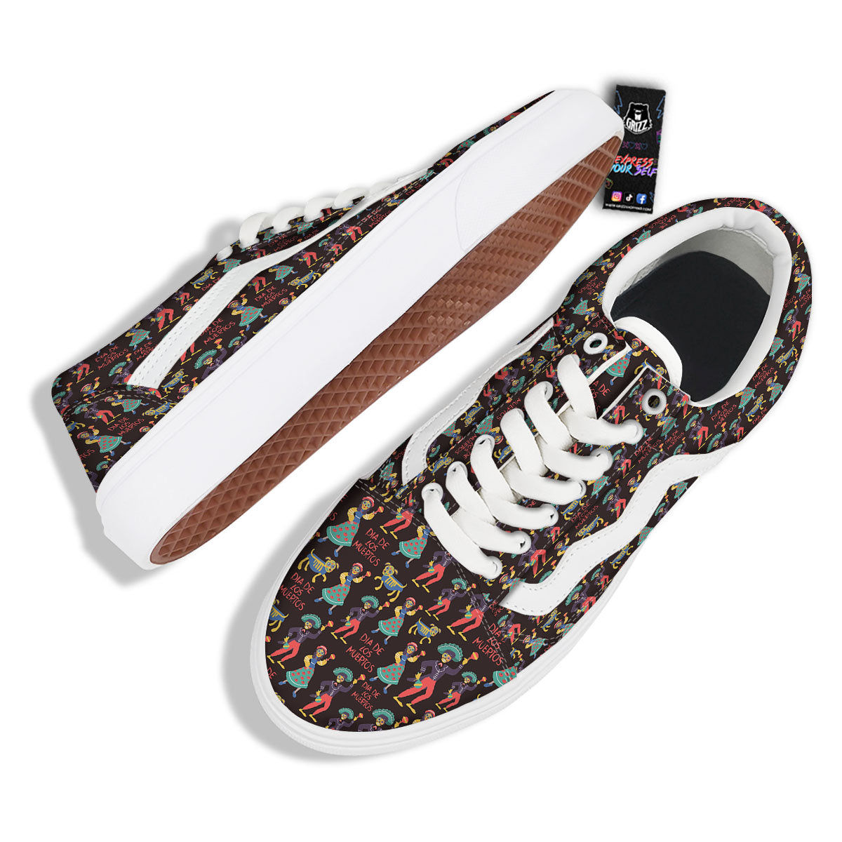 Day Of The Dead Dia De Los Muertos Print Pattern Skate Shoes-grizzshop