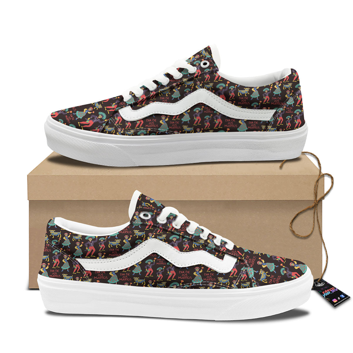 Day Of The Dead Dia De Los Muertos Print Pattern Skate Shoes-grizzshop