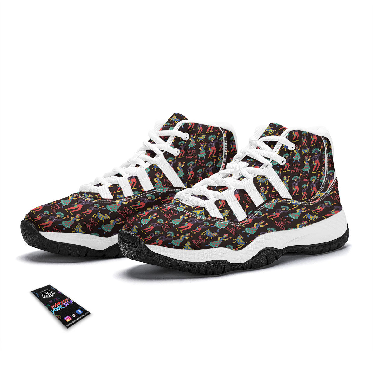 Day Of The Dead Dia De Los Muertos Print Pattern White Bball Shoes-grizzshop