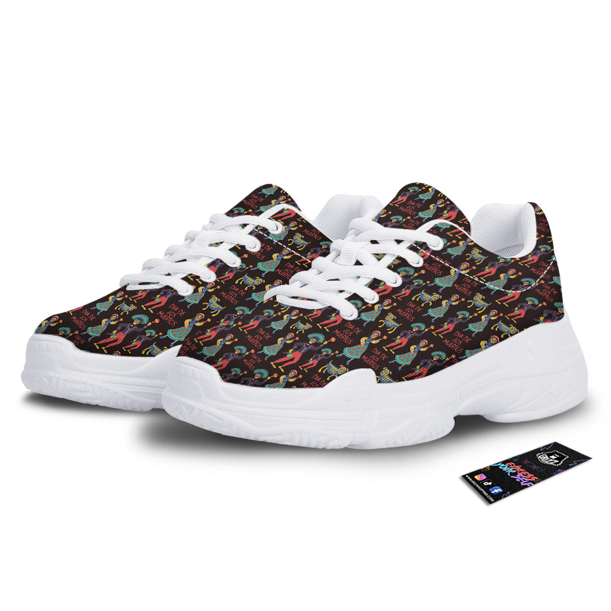 Day Of The Dead Dia De Los Muertos Print Pattern White Chunky Shoes-grizzshop