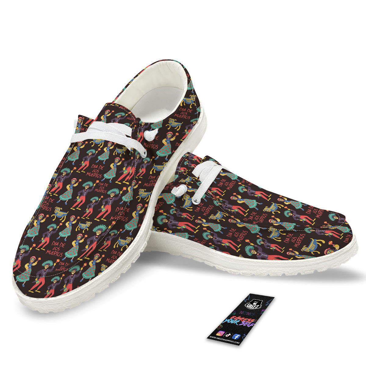 Day Of The Dead Dia De Los Muertos Print Pattern White Loafers-grizzshop