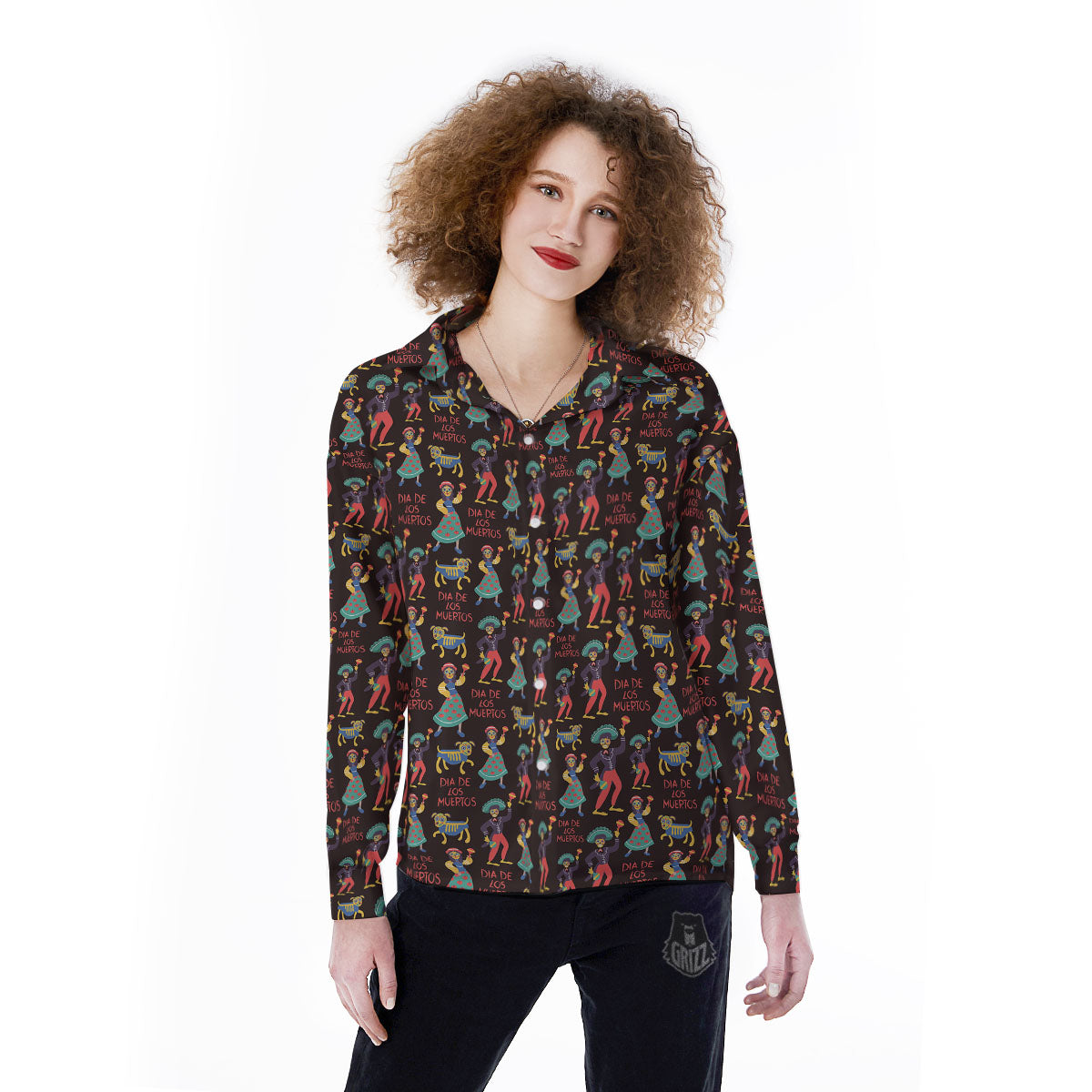 Day Of The Dead Dia De Los Muertos Print Pattern Women's Long Sleeve Shirts-grizzshop