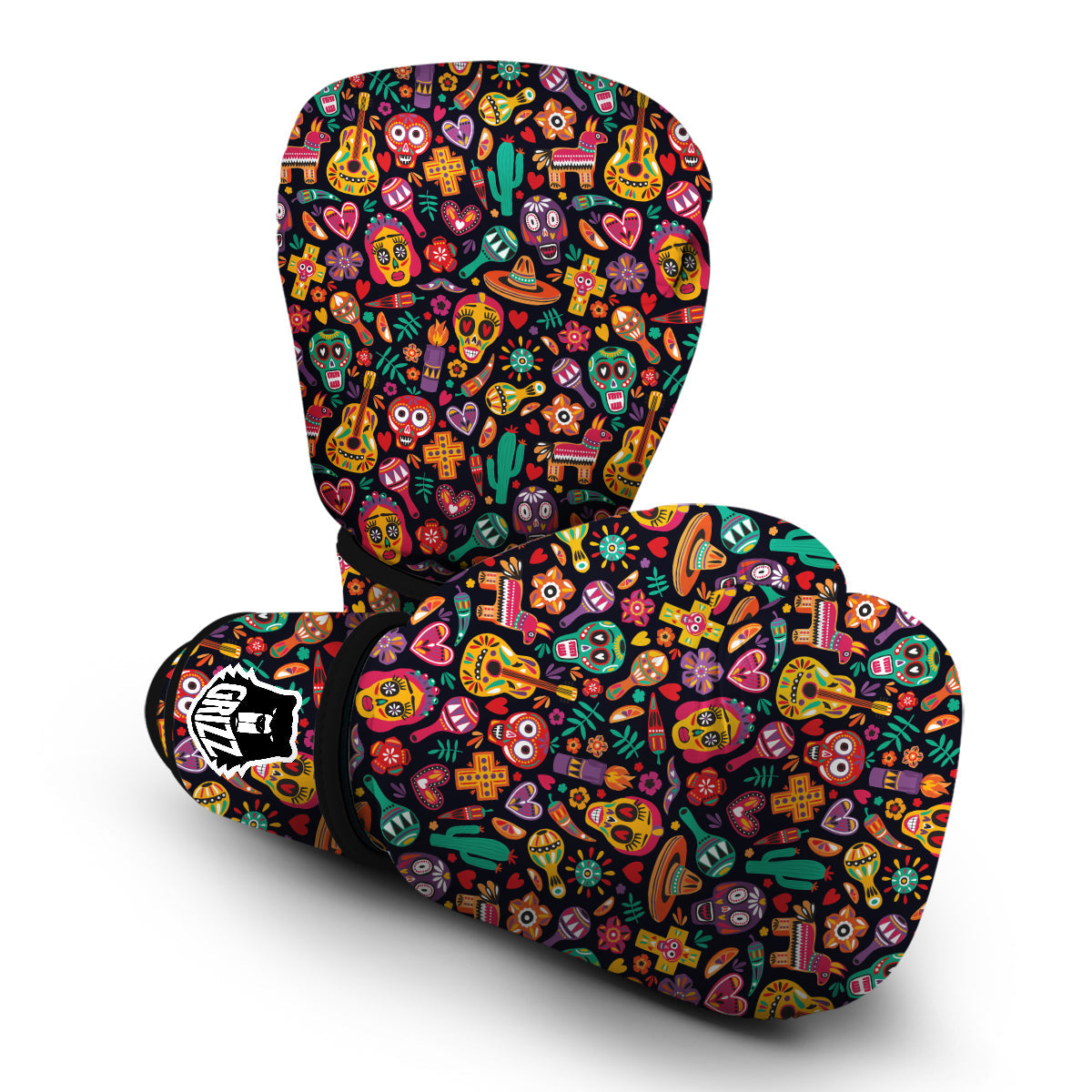 Day Of The Death Calavera Print Pattern Boxing Gloves-grizzshop