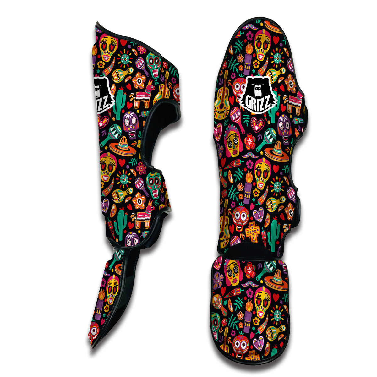 Day Of The Death Calavera Print Pattern Muay Thai Shin Guards-grizzshop