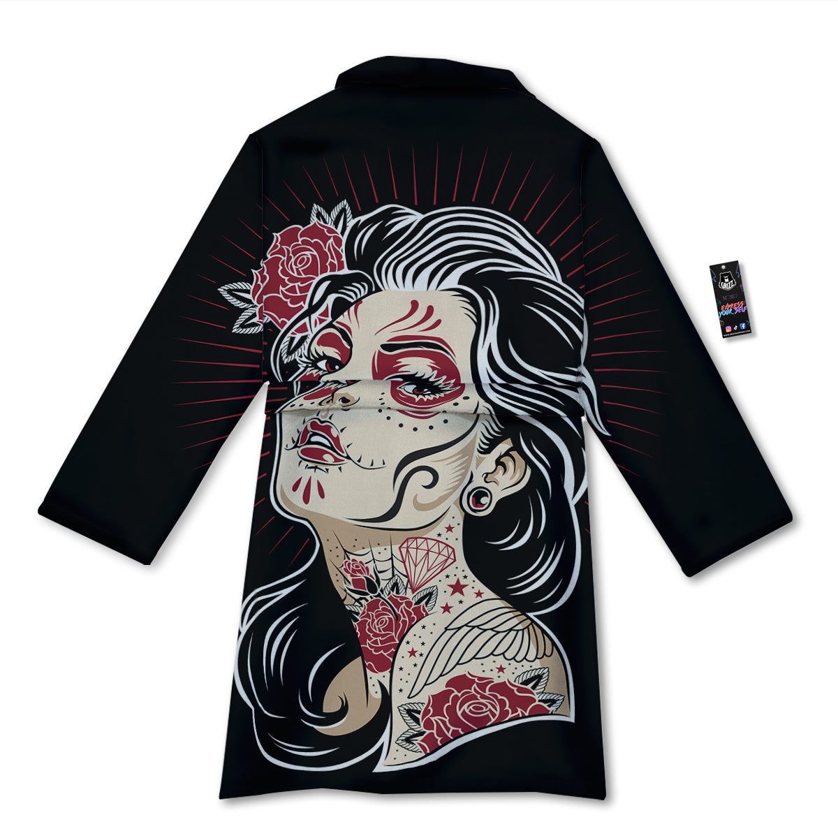 Day of The Dead Calavera Girl Print Bathrobe-grizzshop