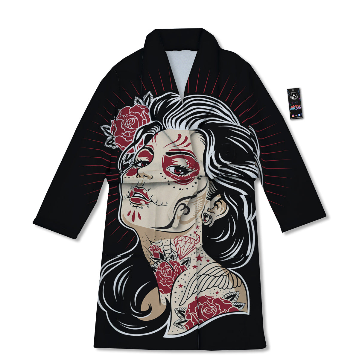 Day of The Dead Calavera Girl Print Bathrobe-grizzshop