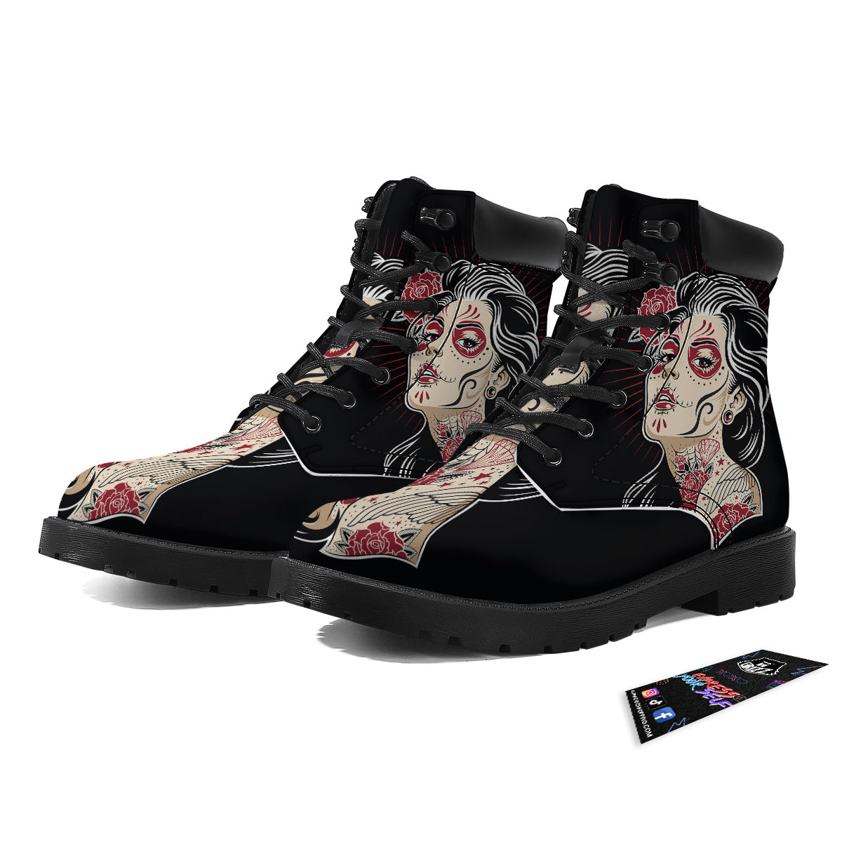 Day of The Dead Calavera Girl Print Boots-grizzshop