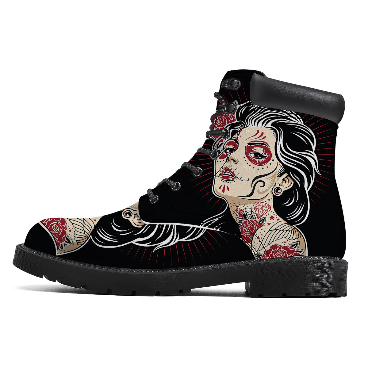 Day of The Dead Calavera Girl Print Boots-grizzshop