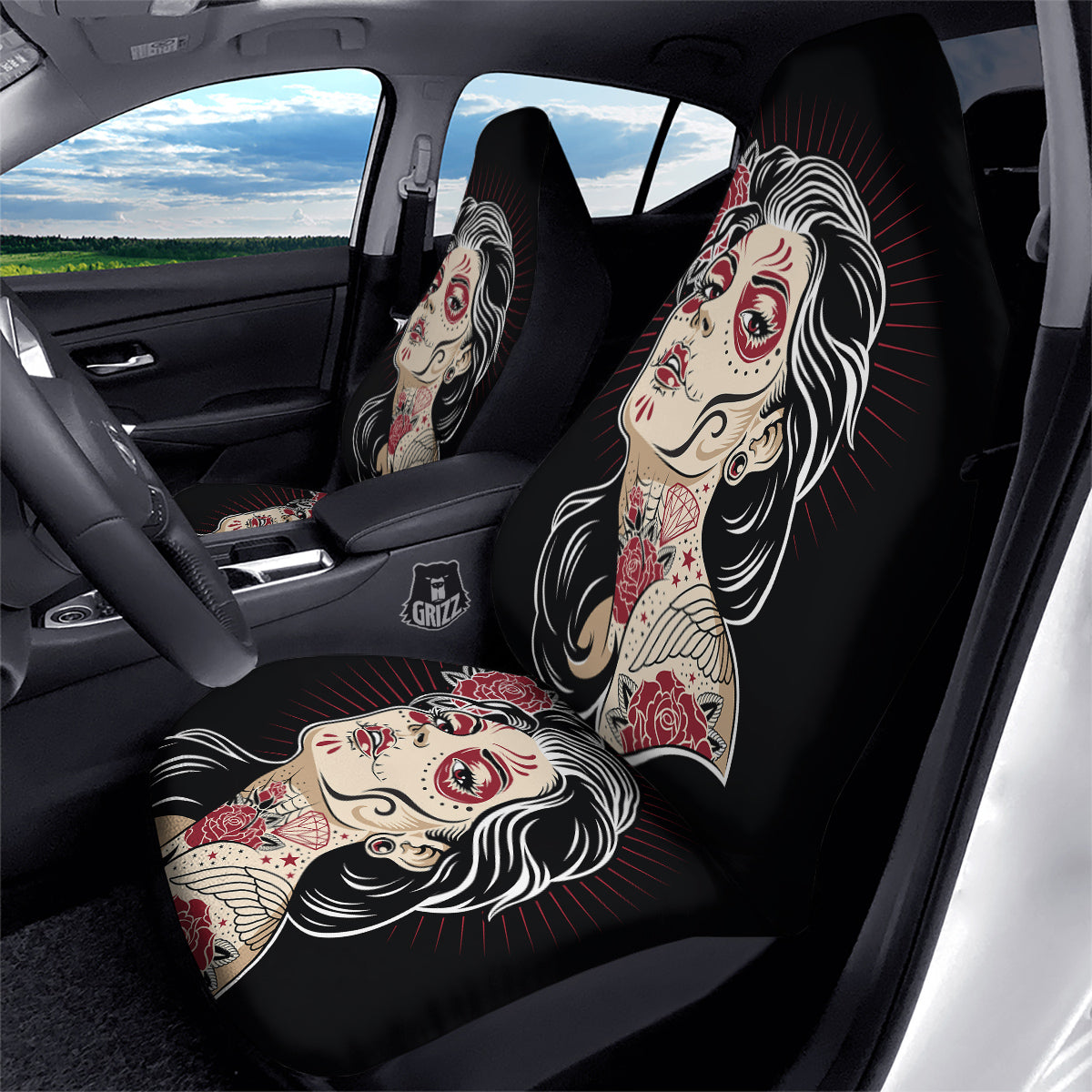 Day of The Dead Calavera Girl Print Car Seat Covers-grizzshop