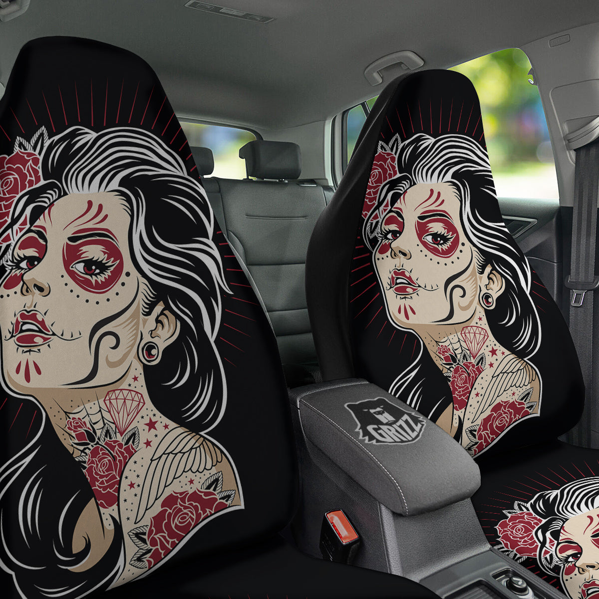 Day of The Dead Calavera Girl Print Car Seat Covers-grizzshop