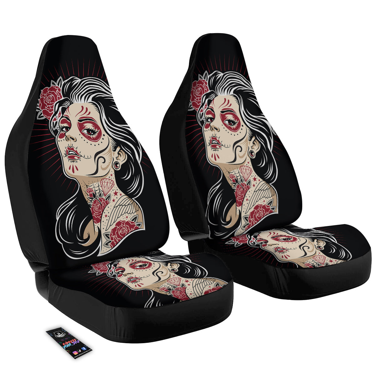 Day of The Dead Calavera Girl Print Car Seat Covers-grizzshop