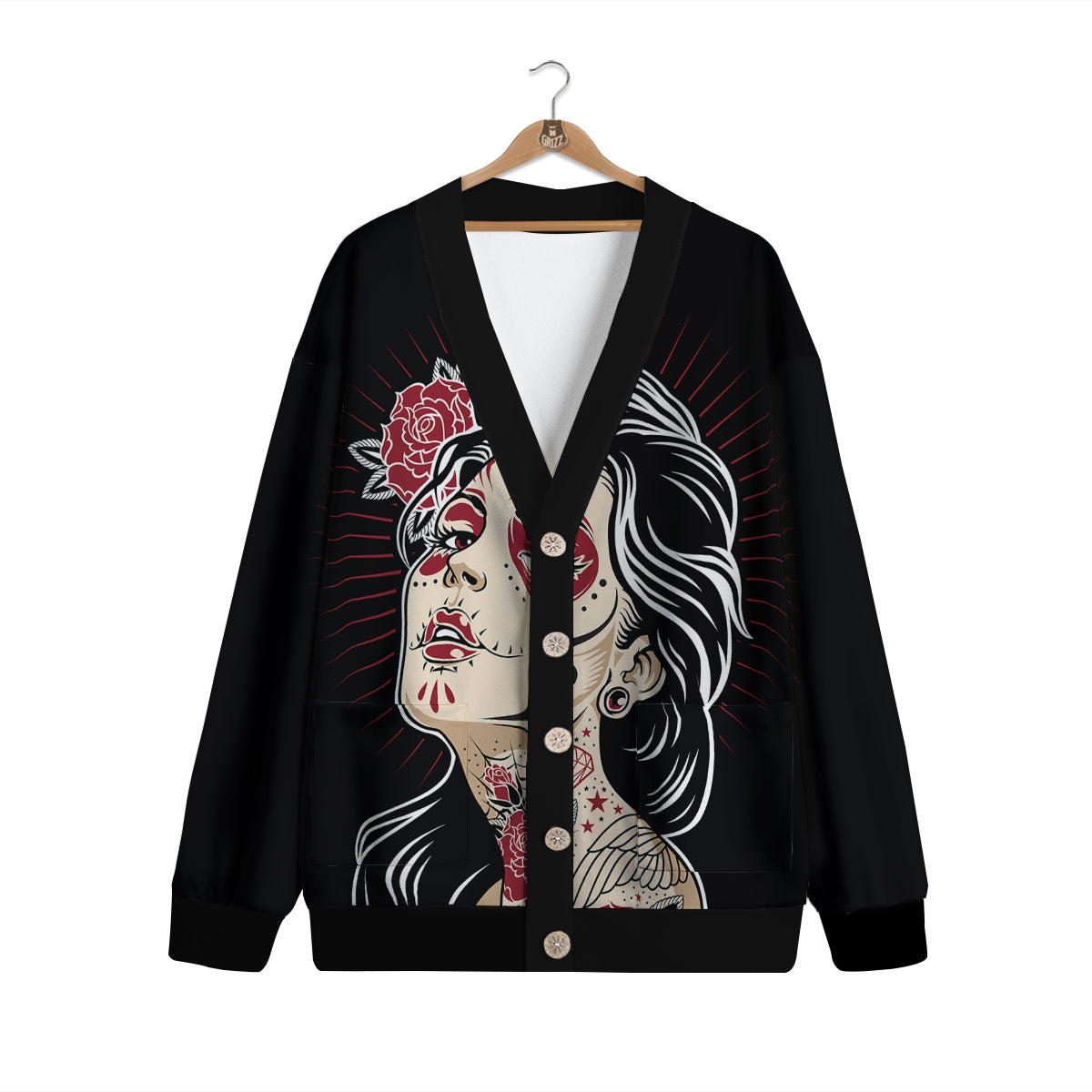 Day of The Dead Calavera Girl Print Cardigan-grizzshop