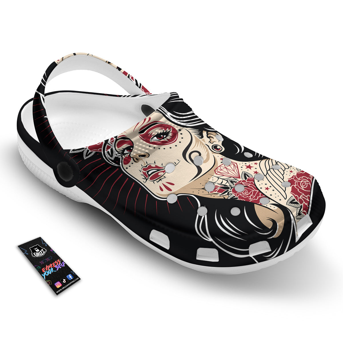 Day of The Dead Calavera Girl Print Clog-grizzshop