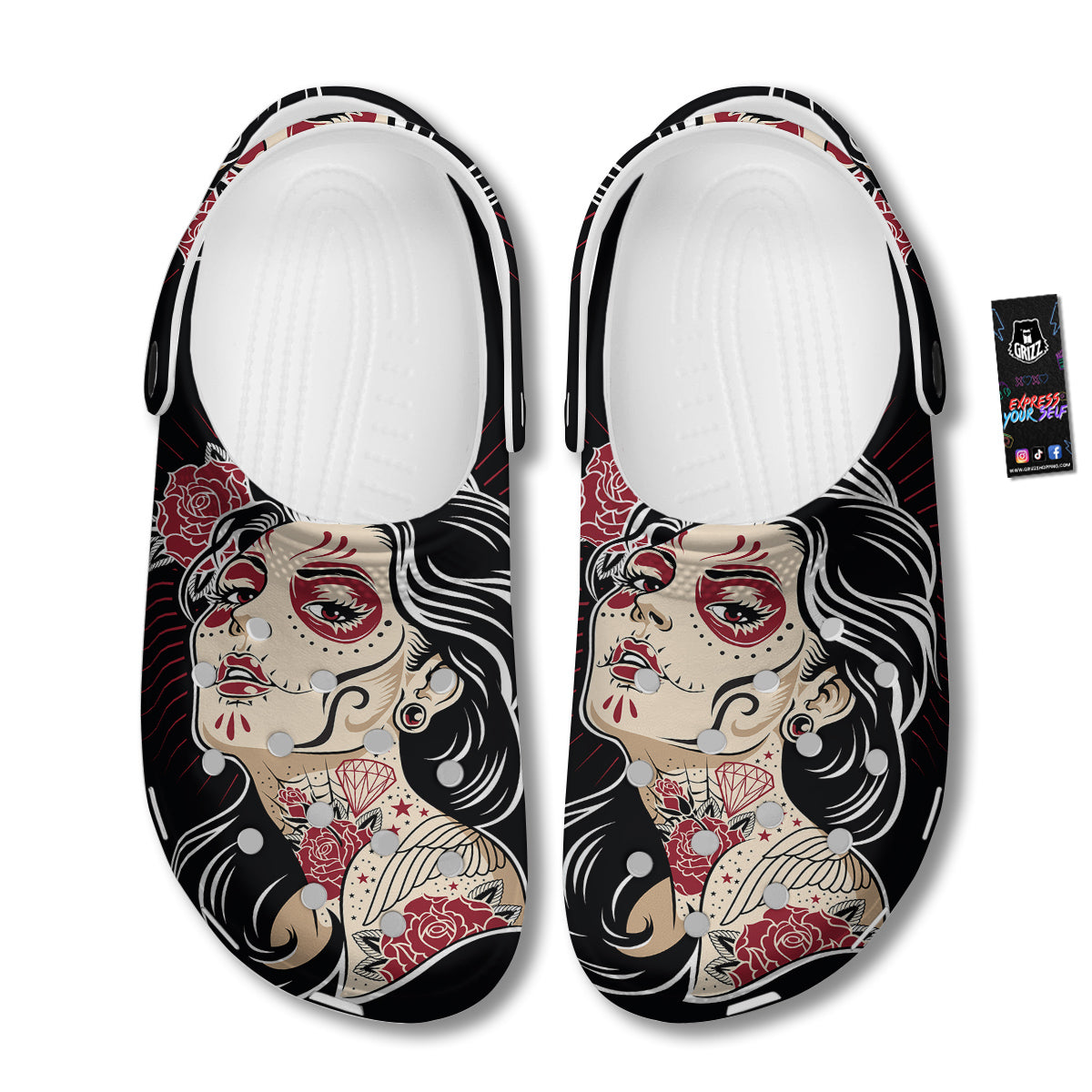 Day of The Dead Calavera Girl Print Clog-grizzshop