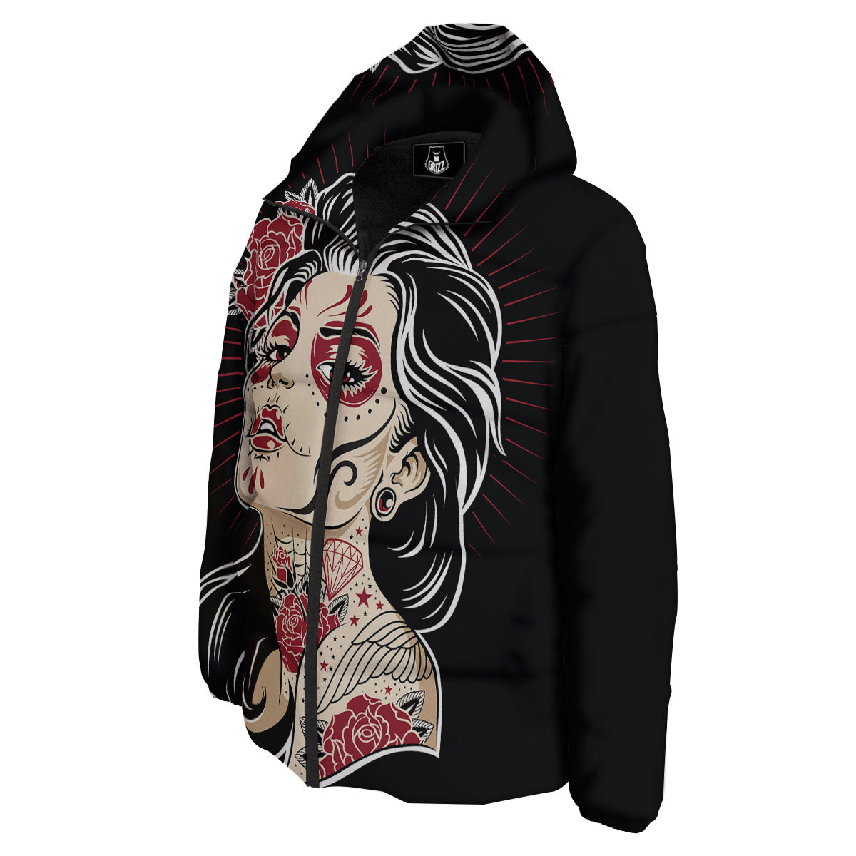 Day of The Dead Calavera Girl Print Down Jacket-grizzshop