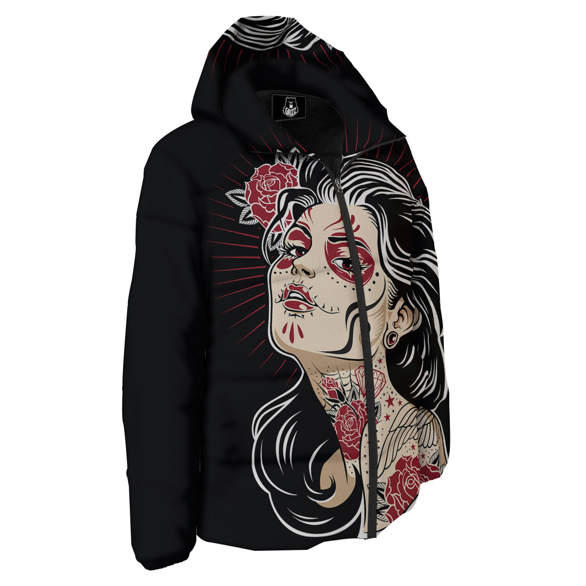 Day of The Dead Calavera Girl Print Down Jacket-grizzshop