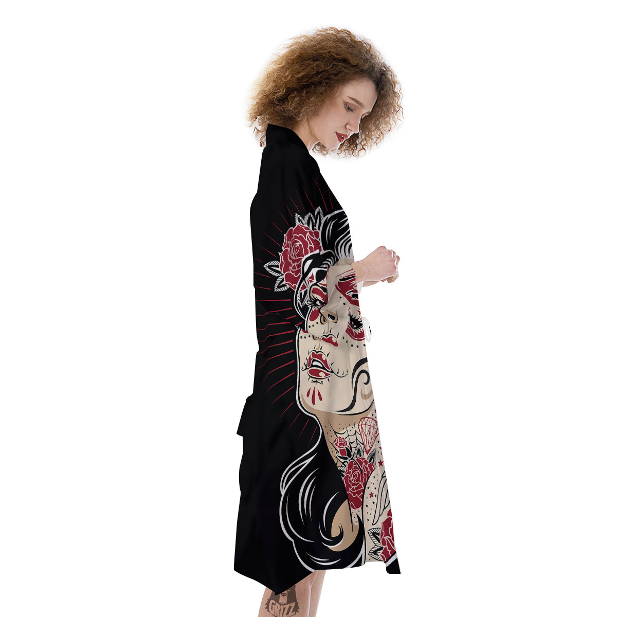 Day of The Dead Calavera Girl Print Kimono-grizzshop
