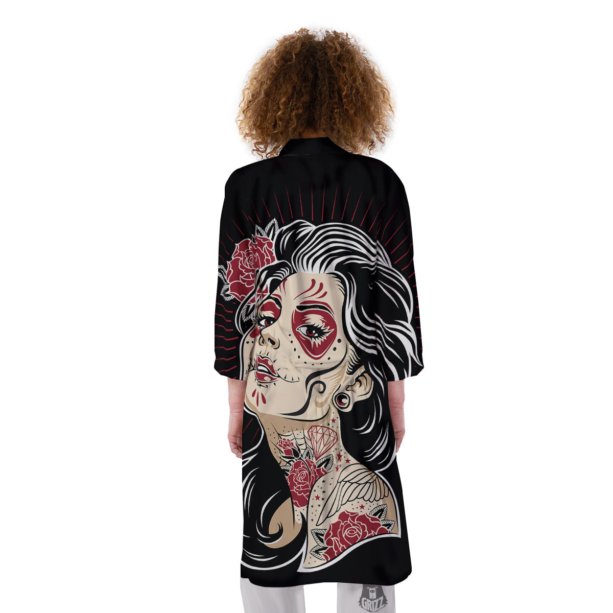 Day of The Dead Calavera Girl Print Kimono-grizzshop